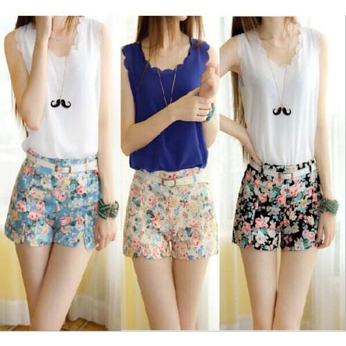30pcs/lot summer cotton shorts for women flower pattern floral elastic high waist girls sexy shorts