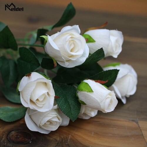 Meldel Wedding Bouquet Bride Bridesmaid Bunch Flower Artificial 7 head Silk Rose Flower Bouquet DIY Office Home Party Decoration
