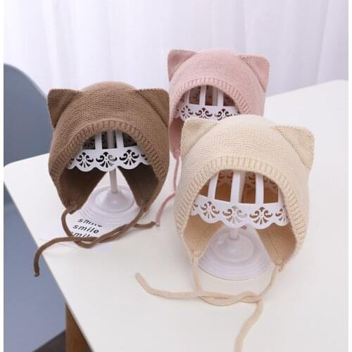 Cute Cat Ear Baby Hat Autumn Winter Knitted Hat For Baby Boy Girl Cap Bonnet Hat Solid Color Ear Protection Toddler Beanie