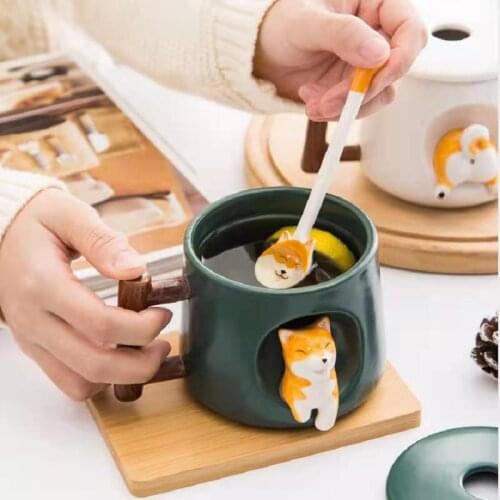 Coffe Cups Ceramic Travel with Lid and Spoon Christmas Gift Ideas Kawaii Cute Shiba Inu Ceramic Mug Set personalized Nordic Mugs