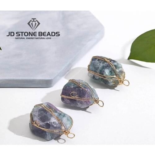 1PC Natural Fluorite Pendant Original Wire Wrap Stones Reiki Fashion Mineral Semi Precious Stone For DIY Jewelry Necklace Making