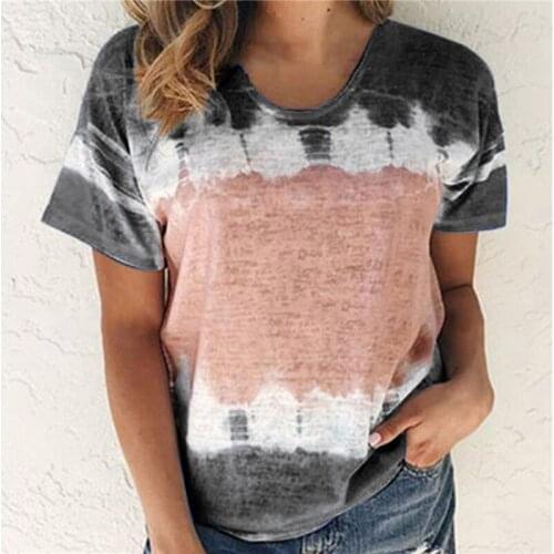 2021 New Womens Fashion Summer Tie Dye Short Sleeved Round Neck Printed T Shirt Loose Casual Top womens T-shirt