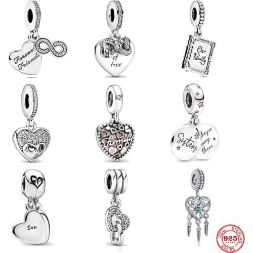 New Arrival 925 Sterling Silver Forever Friends Family Heart Pendant Charm Bead Fit Original Pandora Bracelet Necklace Jewelry