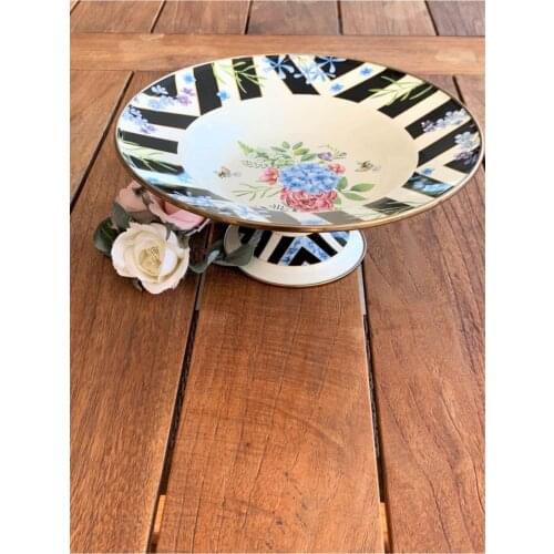 Pedestal Enamel Salad Bowl 3050 Bg checkerboard pattern black white elegant salad bowl