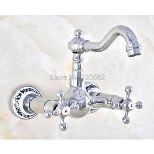 Moder Wall Mounted Double Handle Chrome Bathroom Basin Sink Mixer Tap Faucet lnf579