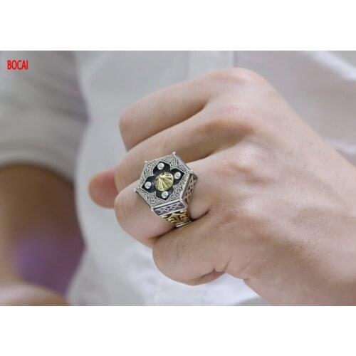 Real 925 sterling silver vintage Chinese Taoist Tai Chi gossip male ring Thai silver ring opening adjustable size