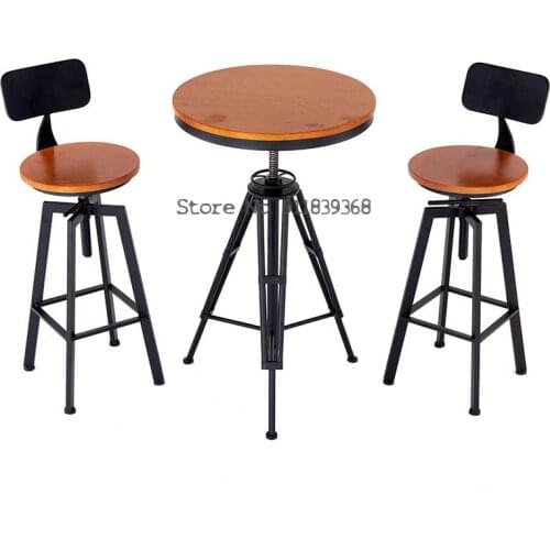 Iron Art Solid Wood Bar Chair Adjustable Swivel Chair Telescopic Height High Chair Industrial Style Dining Chair Bar Chair Leisu