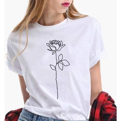 A Rose Printed T-shirt Cotton Short Sleeve Round Neck Summer High Streetwear Fashion Tshirt top tees for women Ladies girls
