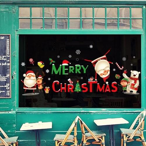 Santa Claus pulls the train Christmas Wall Sticker for Glass window home decoration Mural Decals wallpaper New Year stickers