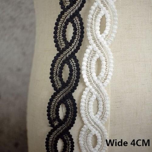 4CM Wide White Black Cotton Embroidery Ribbon Dress Guipure Lace Fabric Edge Trim DIY Garment Curtains Sewing Trimmings Decor