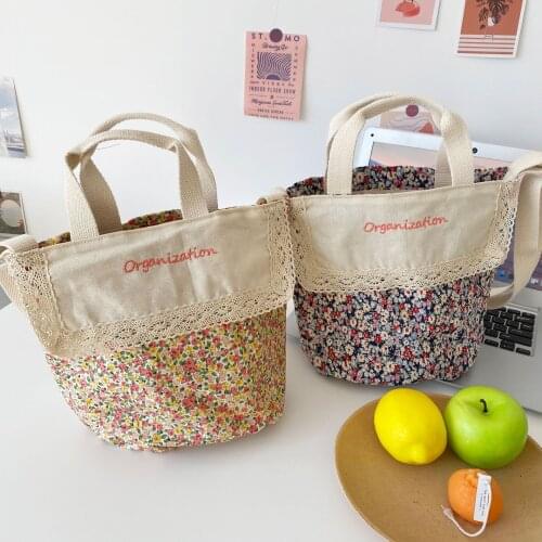 Retro Design Women Floral Shoulder Messenger Bags Portable Flower Ladies Bento Bag Student Girls Book Small Tote Purse Handbags