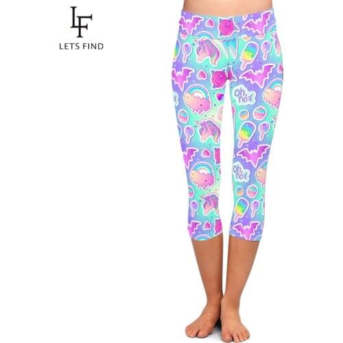 LETSFIND Cute Gothic Style High Waist Plus Size Slim Fitness Mid-Calf Leggings Summer Fashion Women Capri Leggings