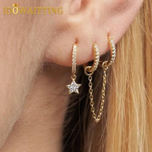 100% 925 Sterling Silver Star Charm Earring Dangle Minimal Delicate Clear Cz Star Girl Ladies 2021 New Arrived Silver Jewelry