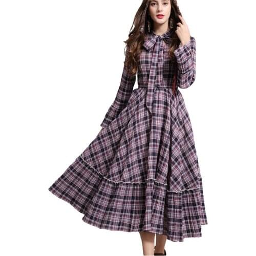Womens Clothing Spring Autumn Long sleeve High Quality Women Dress 2021 New Plaid Large Swing Retro Long Women Dresses NBH60