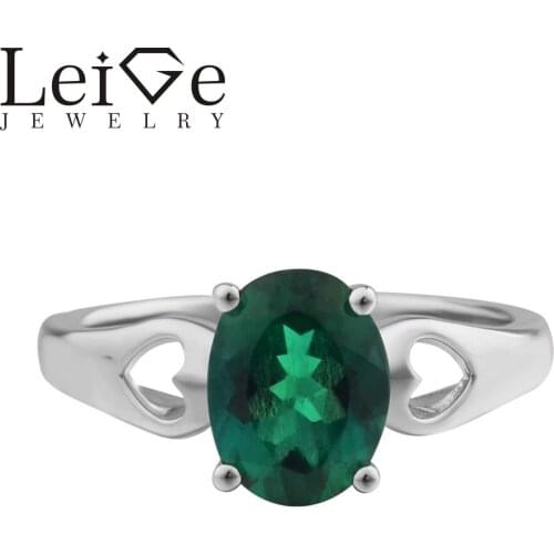 Leige Jewelry Anniversary Lab Emerald Ring Oval Cut Green Gemstone 925 Sterling Silver Engagement Ring