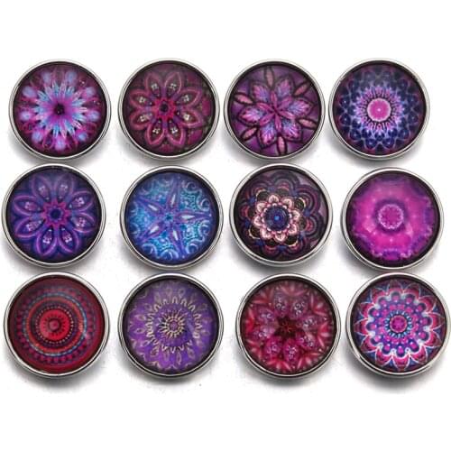 10Pcs/lot New Glass Snap Button Random Purple Series Theme Fit 18mm DIY Snap Bracelet Jewelry ZB389