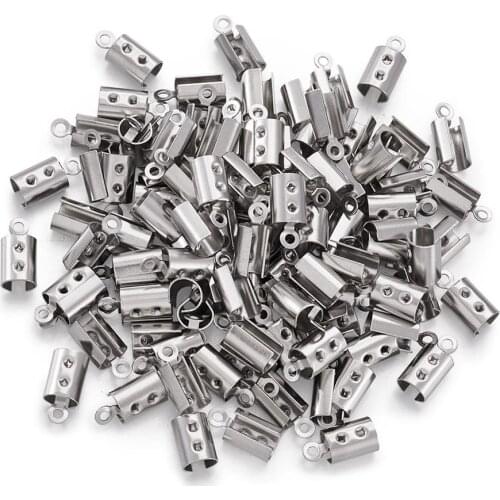 200pcs Cord Ends Clasps Hooks for Bracelet Necklace DIY Jewelry Findings Stainless Steel Column 10.5x5x5mm Hole: 1mm