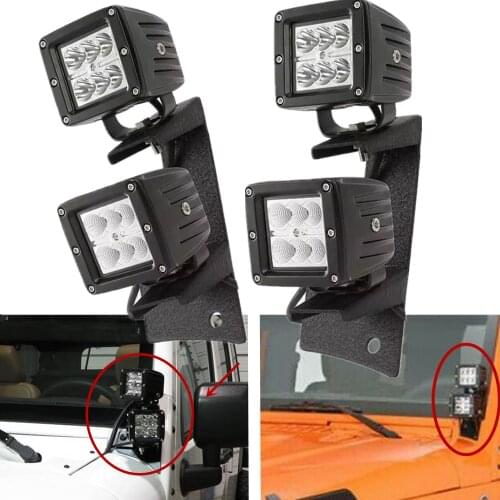 4pcs 3" 18W LED Fog Pods Work Light With Windshield A-Pillar Mounting Bracket For Jeep Wrangler JK 07-18
