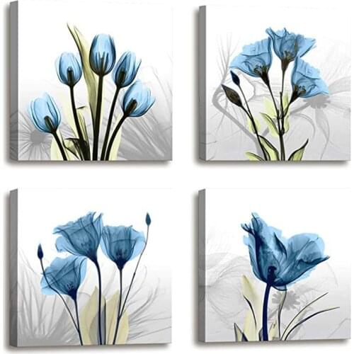 4Pcs Wall Decorations for Room Decor - Elegant Tulip Flower Canvas Print Wall Art Paintings for Dining Room Wall Decor