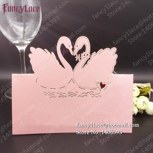 50PCS New Design Swan Wedding Table Card Seat Card, High Quality Laser Cut Lace Invitation Card Paper Craft Wedding Party Favors
