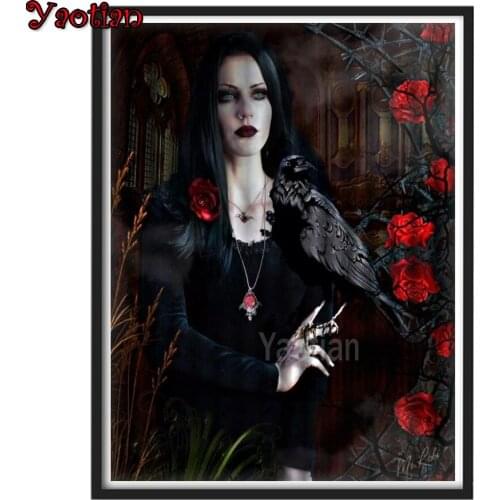 5D Diy Diamond Painting Rose woman and crow Mosaic Full Drill Square Diamond Embroidery Cross Stitch Gift For Halloween