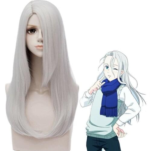 Anime YURI!!! on ICE Viktor Nikiforov Cosplay Wig Silver Grey Long Side Parting Synthetic Hair + Wig Cap