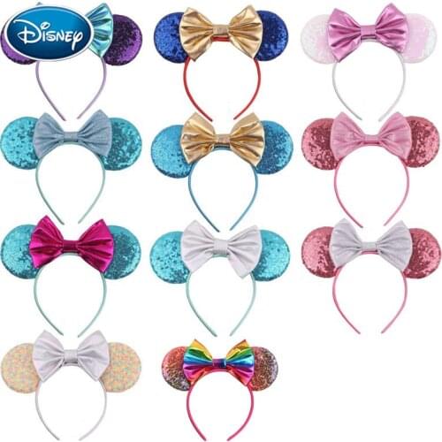 Disney 5" Metallic Hair Bows Mouse Ears Headband For Girls Big Sequins Ears Chic DIY Hair Accessories For Women Hair bands