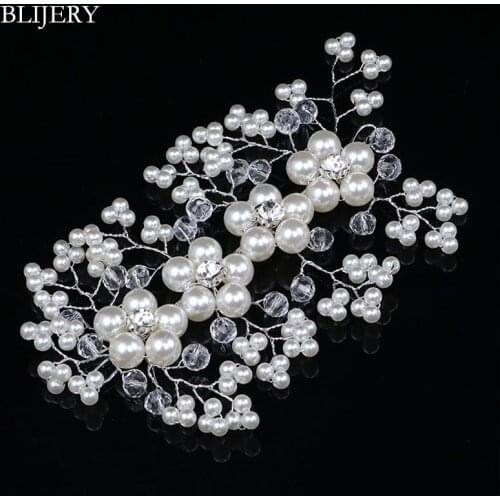 BLIJERY Pretty Handmade Imitation Pearl White Flower Bridal Headband Wedding Hair Accessories Brides Hair Jewelry Women Headwear