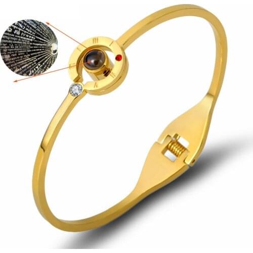 Hundred Languages Say I LOVE YOU Bangles For Women Bijou Stainless Steel Bangle Anniversary Jewelry Funny Lover Gift