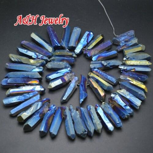 5pcs Navy Blue Rainbow Color Plated Stick Shape DIY Jewelry Making Strand Loose Beads