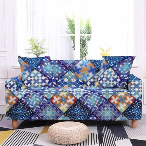 Couch Cover Bohemian Geometry Elastic Silk Sofa Cover Stretch for Living Room 1/2/3/4 Seater Sectional Sofa Slipcover Sofa