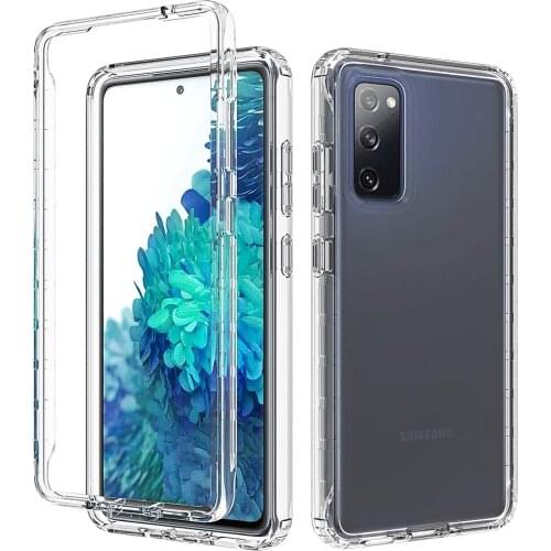 2 in 1 Rugged Armor Transparent Acrylic Shockproof Phone Case For Samsung Galaxy S20 FE S21 Plus S21 Ultra PC + TPU Back Cover