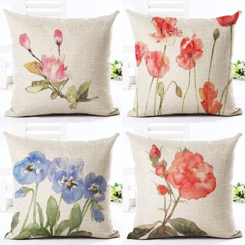 Nordic Style Red Flowers Printed Cushion Cover Decorative Sofa Throw Pillow Car Chair Home Decor Pillow Case Almofadas Cojines