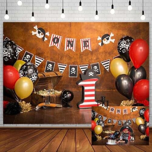 Pirate Ship Backdrop Boy 1st Birthday Party Gold Balloon Jewelry Retro Photography Background Photo Studio Photozone Decor Props