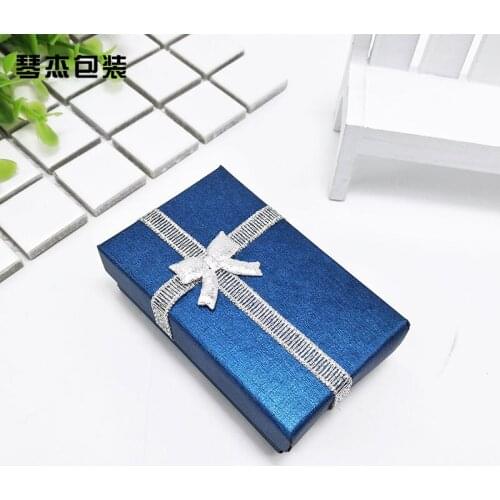 Hot Sale 48pcs/lot Deep Blue Jewelry Necklace Box 5x8x2.5cm Paper Bowknot Jewelry Earrings Necklaces Packaging Boxes