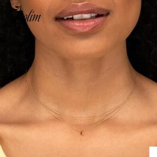 Joolim High Quality PVD Gold Finish Moon Pendant Double-layer Stainless Steel Necklace
