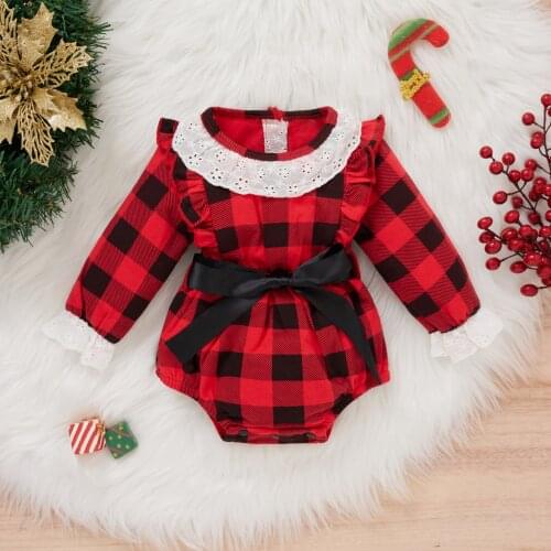 Ma&Baby 0-12M Christmas Infant Newborn Baby Girl Rompers Red Plaid Long Sleeve Bow Jumpsuit Xmas Clothing D84