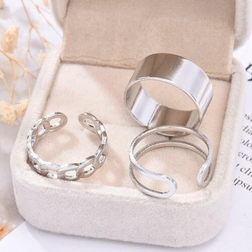 3pcs Hip Hop Open Ring Men Women Jewelry Party Rock Accessories Goth Ring Personality Punk Three Finger Conjoined Chain Trendy