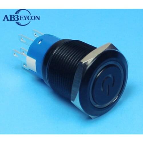 19138 19mm power character latching illuminated DPDT 2NO2NC metal button power logo switch