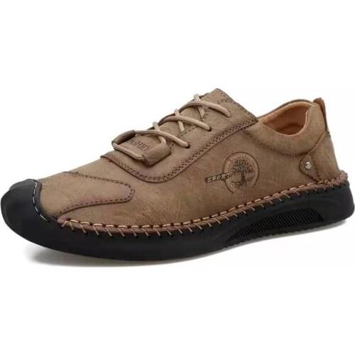 Mens Spring Autumn Casual Shoe Leather Soft Sole Lace Up Casual Shoes Anti Slip Wear Resistant Big Size Casual Shoes 38-46