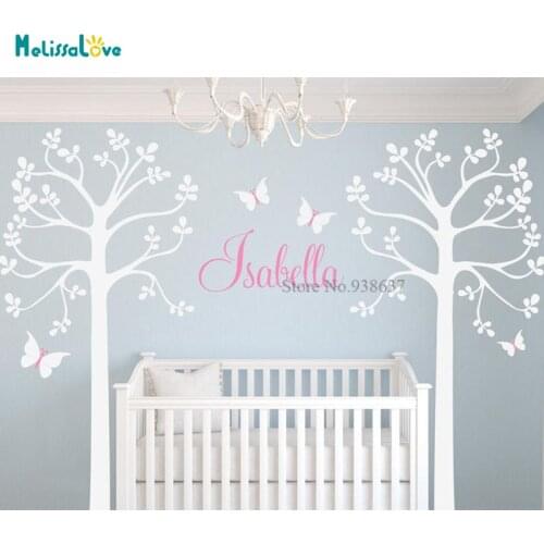 Custom Name Trees and Branches Flowers Wall Decal Butterfly Nursery Baby Room Personalized Removable Wall Sticker BB813