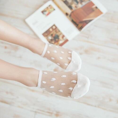 Summer Ultra-thin Glass Silk Socks for Women Invisible Low Cut Ankle Socks Japanese Kawaii Cute Dot Print Harajuku Short Socks