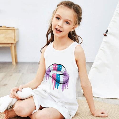 New Shelves Knee-length Girls Dresses Casual Kids Clothes Girls Dress Sexy Colorful Big Mouth Painted Print Toddler Girl Dresses