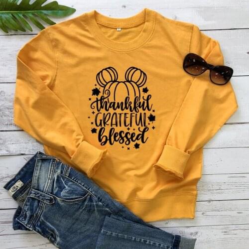 Autumn Thankful Grateful Blessed Sweatshirt Cute Thanksgiving Holiday Pullovers Funny Women Long Sleeve Graphic Fall Sweatshirts