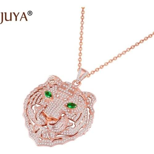 Colgantes grandes Punk Classic Copper Blue Crystal Eye CZ Rhinestone Tiger Animal Pendants Statement Necklace Women Jewellery