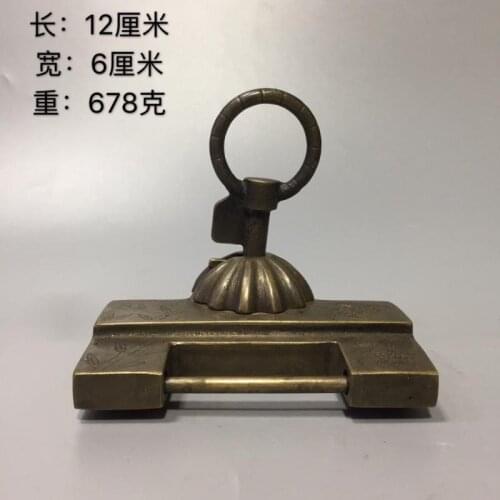 Retro Chinese Brass Carving Large turn lock Door Locks key Copper Padlock Not Rust Lock Core
