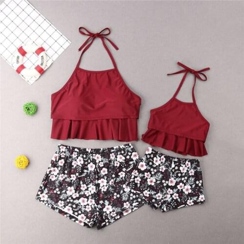 Family Swimwear Floral Mother Daughter Swimsuit Mom Daughter Swimming Costume Two Piece Bikini Set Swimwear Bathing Suit Biquini