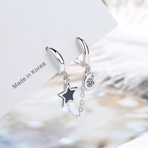 925 Sterling Silver Two Ear Hole Earrings For Women Fine Jewelry Chic Black Star Zircon Earring Lady Party Accessories