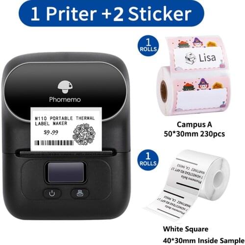 Phomemo Thermal Label Printer M110 Wireless Bluetooth Label Maker Machine Mini Printer for Smart Phone Price Tag with 2 Stickers