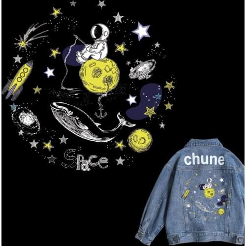 Vinyl Cartoon Space Astronaut Patch Stripe Planet Heat Transfer Patches Iron on Transfers For Clothing Stickers for Clothes DIY
